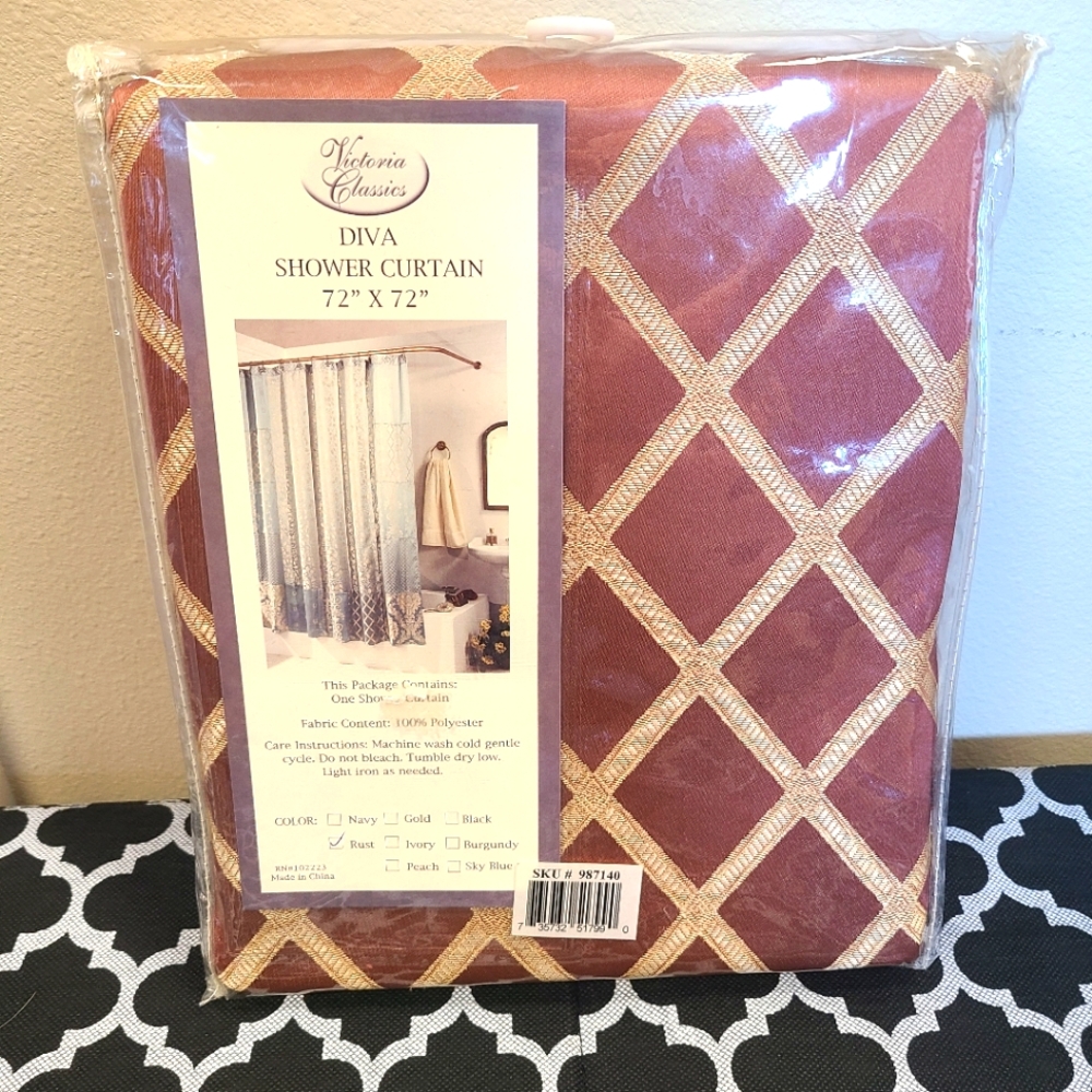 Victoria Classics Rust Diva Embroidered Fabric Shower Curtain NEW